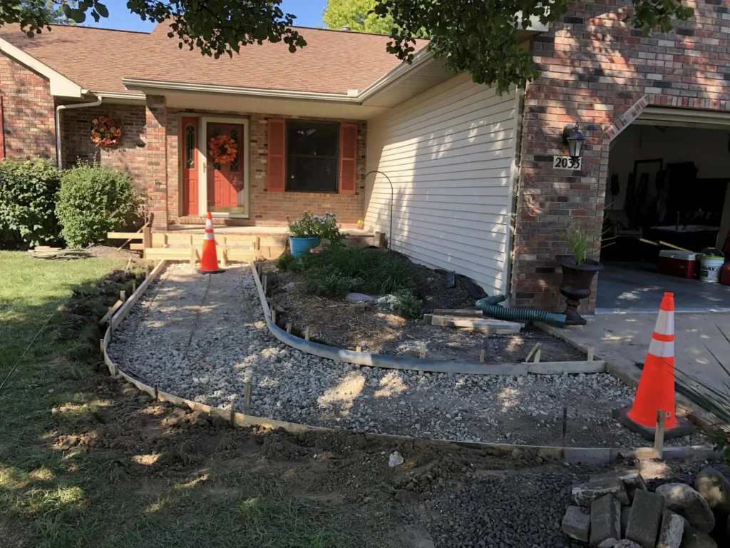 in process construction of a concrete entryway and step springfield il